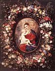 Virgin Canvas Paintings - The Virgin and Child in a Garland of Flower